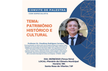 CONVITE - PALESTRA SOBRE PATRIMÔNIO HISTÓRICO E CULTURAL