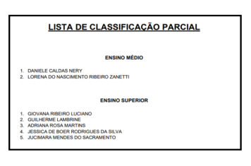 Resultado Parcial do Processo Seletivo para Contratação de Estagiários